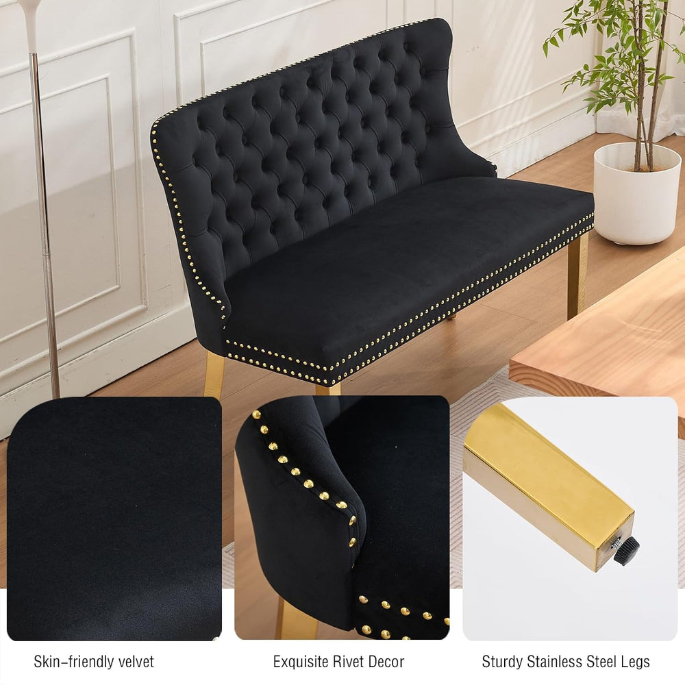 Henf Modern Tufted Velvet Dining Bench with Wing Back, 2-Seat, Nailhead Trim,...