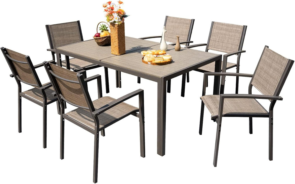Devoko Patio Dining Set 7 Pieces Metal Outdoor Furniture (Brown)
