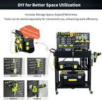 Lumizone Folding Tool Cart with Drawer and Pegboard Hooks Rolling Utility Service Cart on Wheels for Garage Organizer Foldable Power Tool Storage Heavy Duty Steel (Tool Cart with Drawer+Hooks)