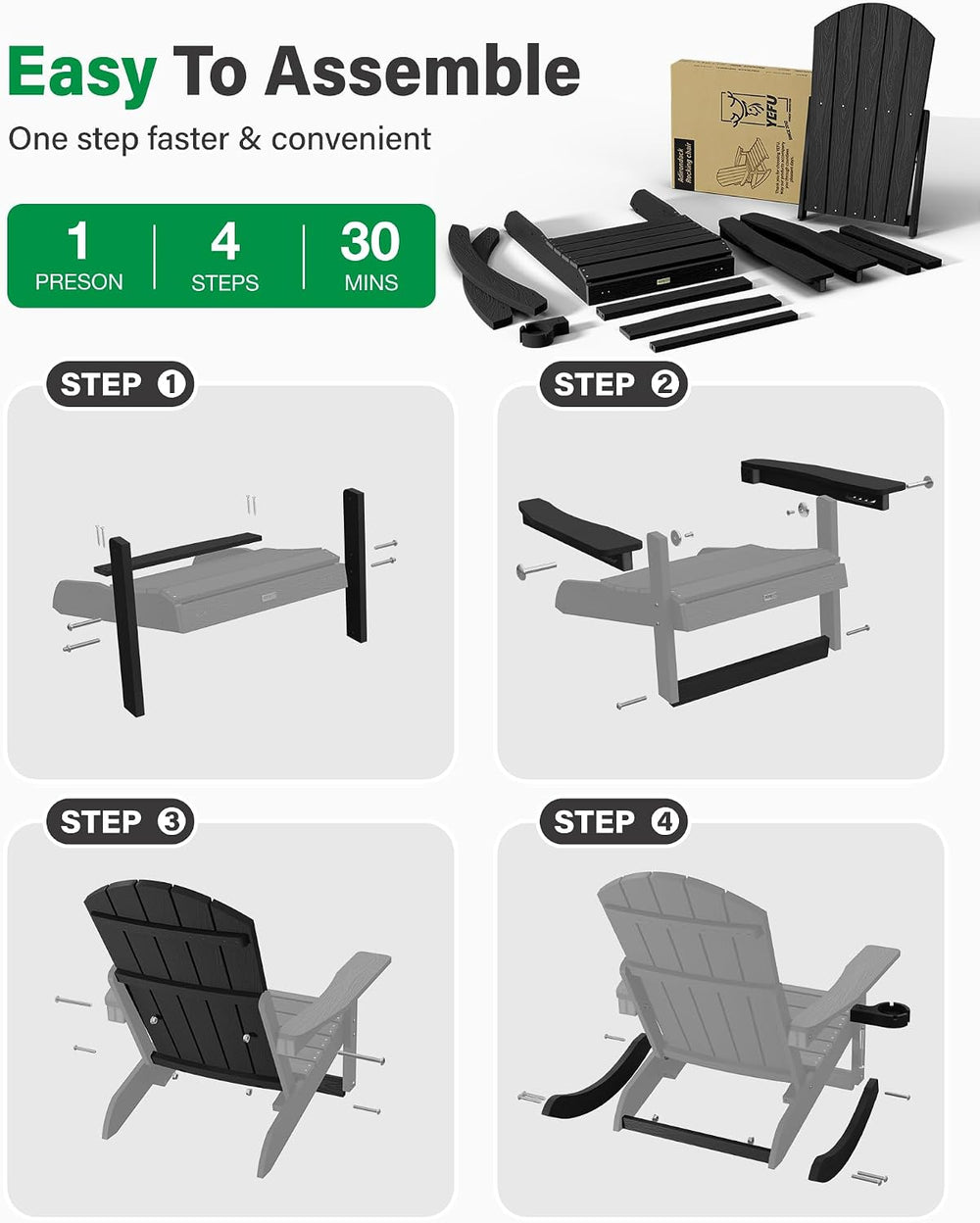 YEFU Adirondack Rocking Chairs Set of 2, with Footrest, 5-Level Adjustable