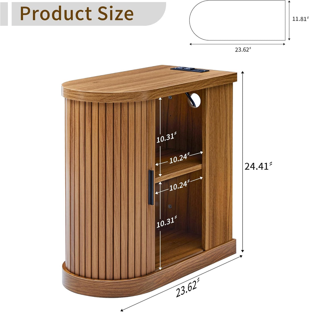 Turtle&Myrtle Nightstands with Charging Station, Narrow Side Table with S...