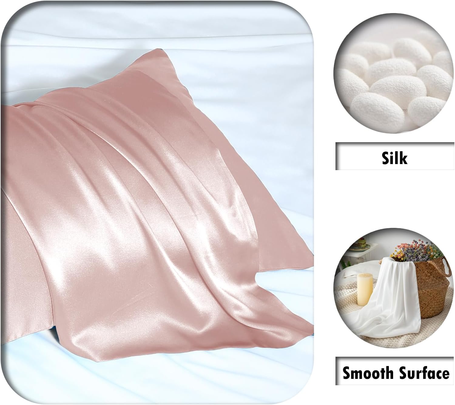 Mulberry Silk Pillow Cases for Hair and Skin Queen Size Silk Pillowcase with Zipper Soft Breathable Smooth Cooling Satin Silk Pillow Covers for Sleeping (Coral,20"X 30",1Pcs)