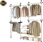 Prince Hanger Deluxe Pants & Shelf Hanger Heavy Duty One Touch Load 880LBS Clothing Racks for Hanging Clothes Metal Wardrobe Closet Garment Tension Rod Freestanding Ivory Height Adjustable PHUS-0052