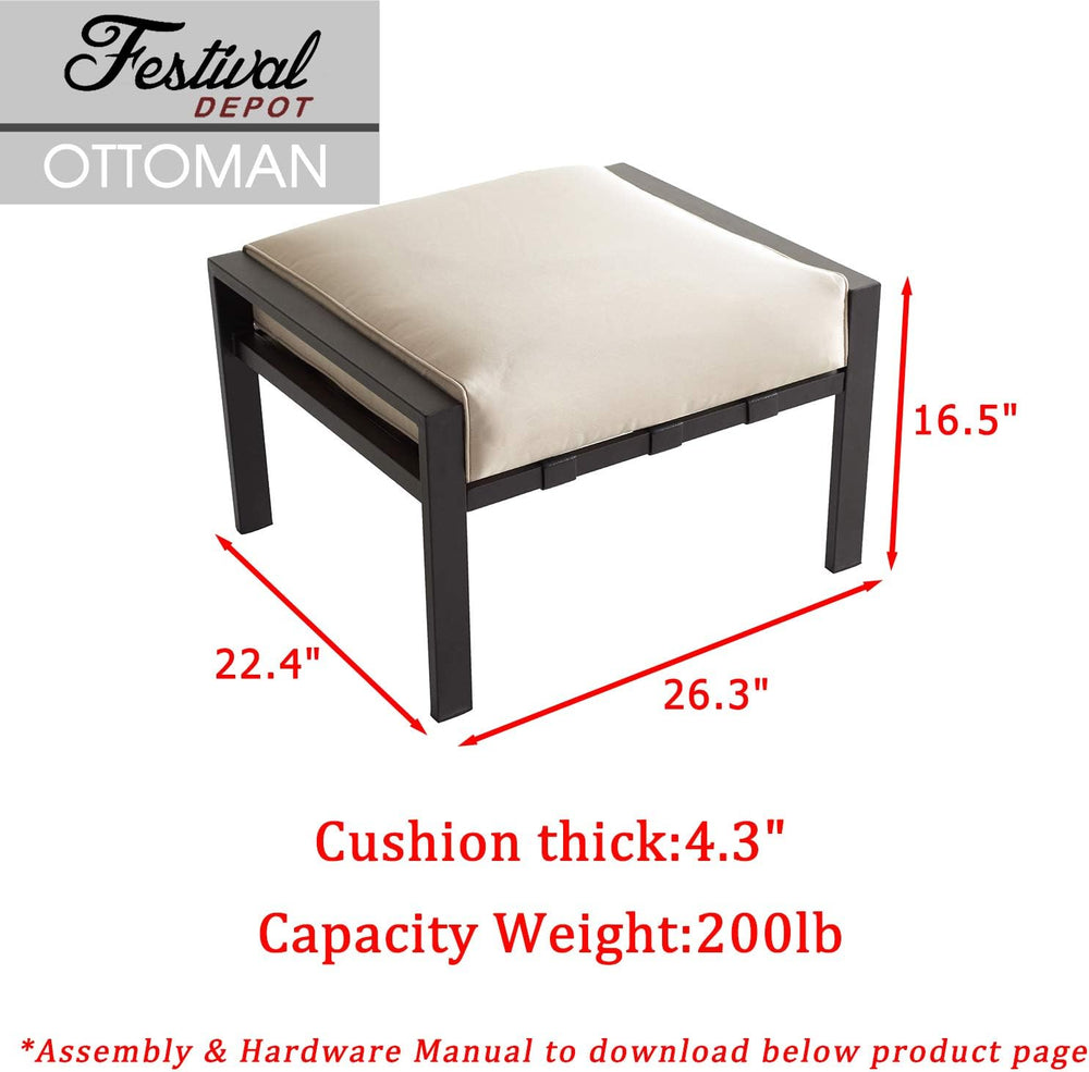 Festival Depot Dining Outdoor Patio Bistro Furniture Ottoman Footstool with S...