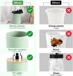 iMucci 9Pcs Pastel Green Bathroom Accessories Set - with Trash Can,Toilet Brush,Toothbrush Holder, Lotion Soap Dispenser, Soap Dish,Toothbrush Cup,Qtip Holder (Bamboo Cover)