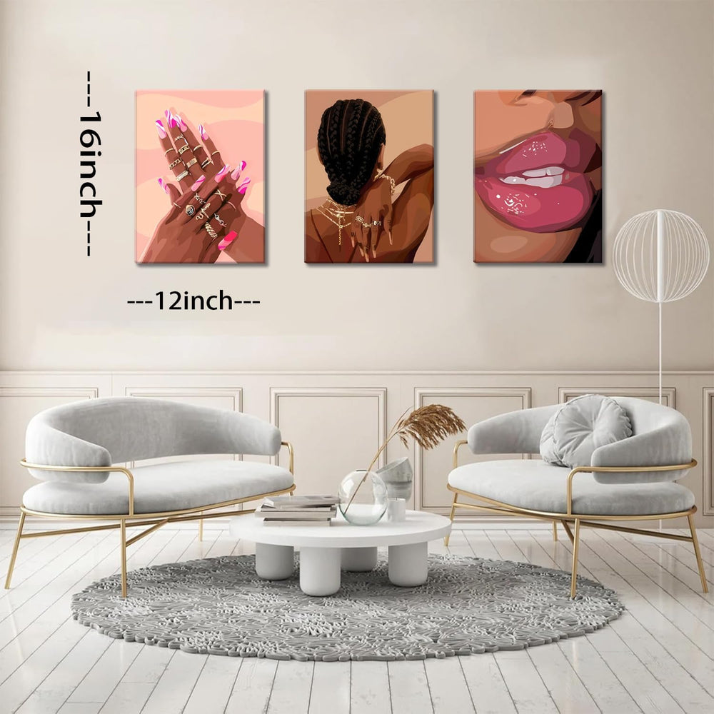 Black Girl Pink Wall Art Set of 3 African American Black Women Canvas Posters...