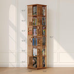XIMN 360° Rotating Bamboo CD/DVD Shelf - 6-Tier Space-Saving Media Storage Cabinet for Movies, Organizer with Super Compact Design (Walnut, 6 Tier)