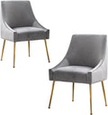 Modern Velvet Dining Chairs Set of 2, Contemporary Upholstered Furniture Collection with Polished Gold Metal Legs, Elegant Accent Chairs for Kitchen Living Room(Grey)