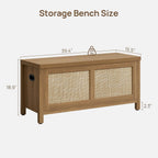 SICOTAS Rattan Storage Chest 39.4" Storage Bench for Bedroom | Boho Storage Truck with 2 Safety Hinges and Flip Top for Living Room Entryway, Supports 220 lb, Oak