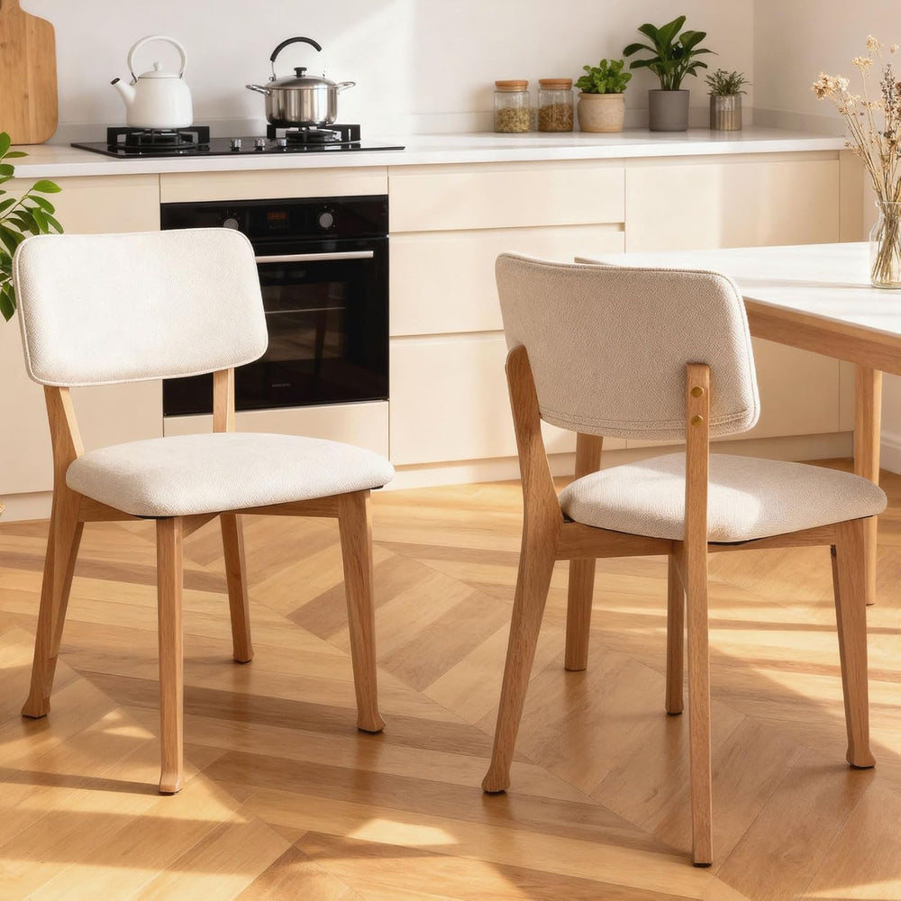 Wooden Dining Chairs Set of 2, Mid Century Modern Kitchen Chairs with Fabric ...