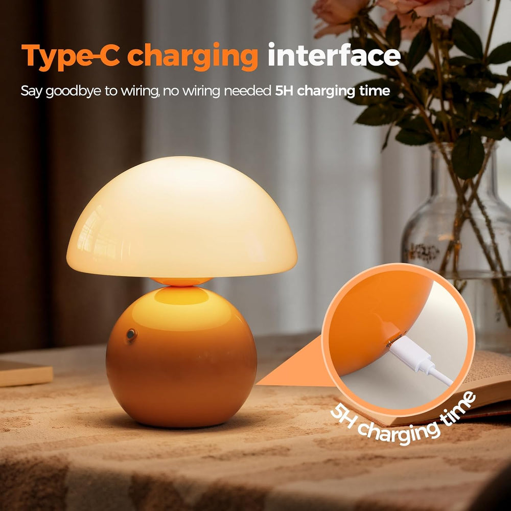 NIORSUN Mushroom Lamp Table Lamp for Bedroom, Portables Cordless Table Lamp,W...