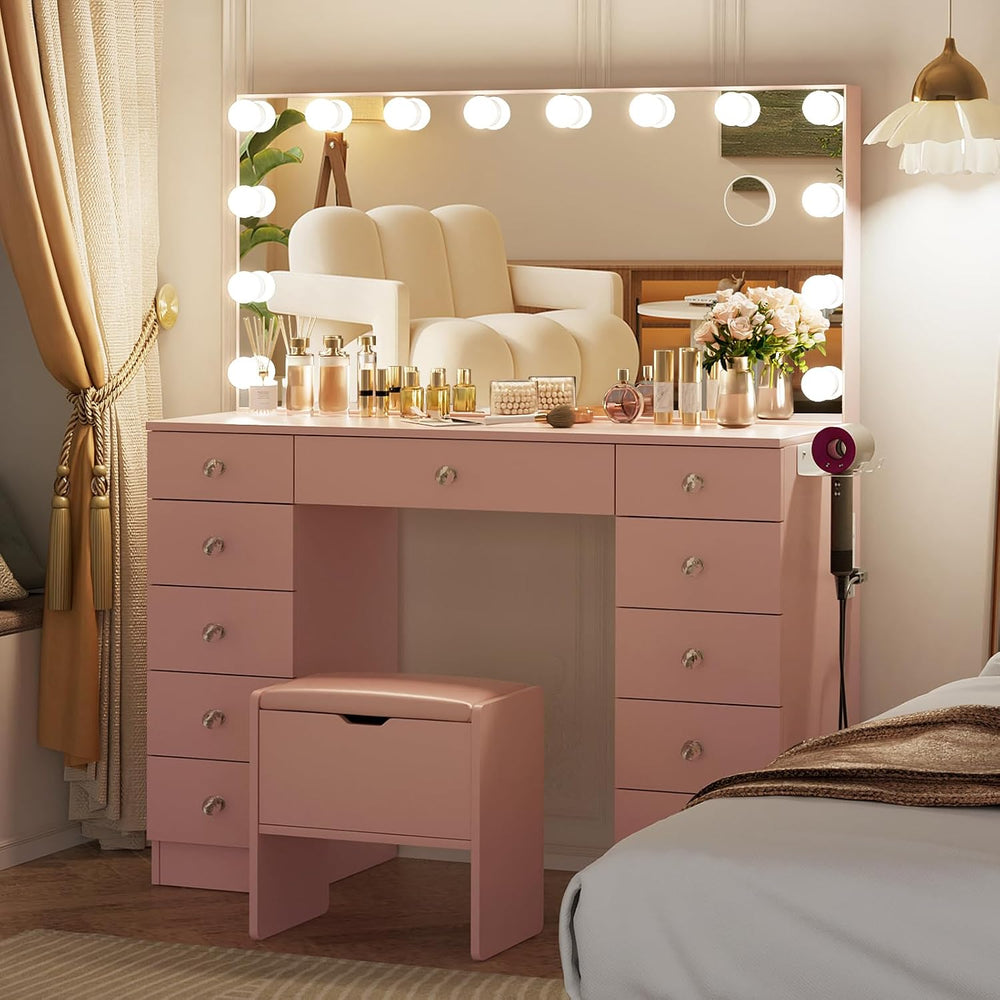 VOWNER Vanity with Lighted Mirror - Makeup Vanity Desk with Lights | Women Va...