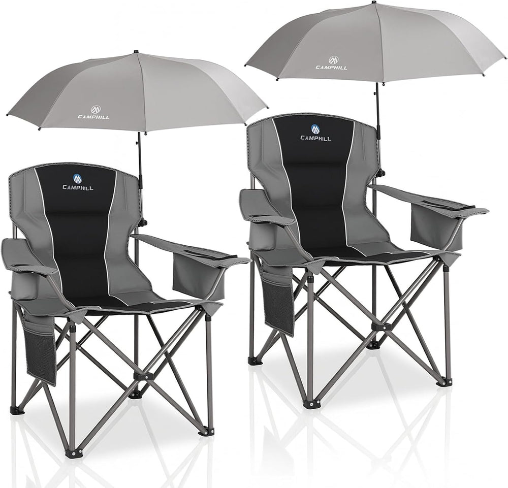 2 Pack Oversized Camping Chairs with Adjustable Umbrella-Folding Padded Lawn ...