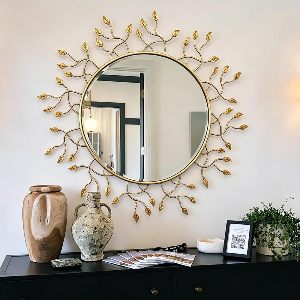 Chende 39" x 39" Gold Decorative Wall Mirror, Large Round Mirror wi...