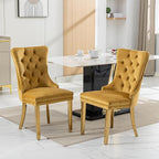 Mid Century Modern Dining Chairs Set of 6, Yellow Velvet Upholstered Tufted Back, Kitchen & Dining Room Chairs, Gold Metal Legs, Nailhead Trim, Sillas para Comedor (Yellow, 6 Pcs)