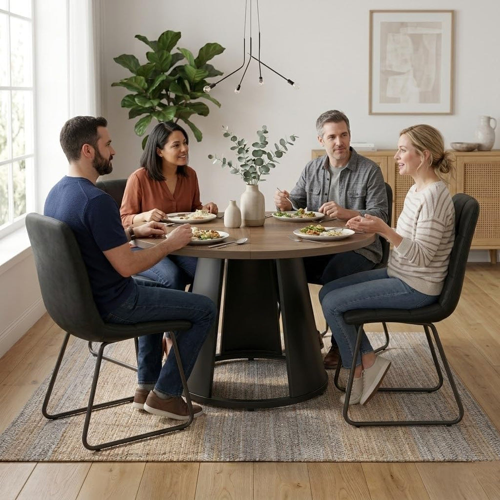 HIPIHOM 47.2” Round Dining Table Set for 4 Modern Wood Table with 4 Upholster...