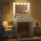 Vanity Desk with Mirror and Lights, Dressing Table with Large Drawer, 2 Level Storage Dresser & 3 Lighting Modes Adjustable Brightness, Suitable for Bedroom
