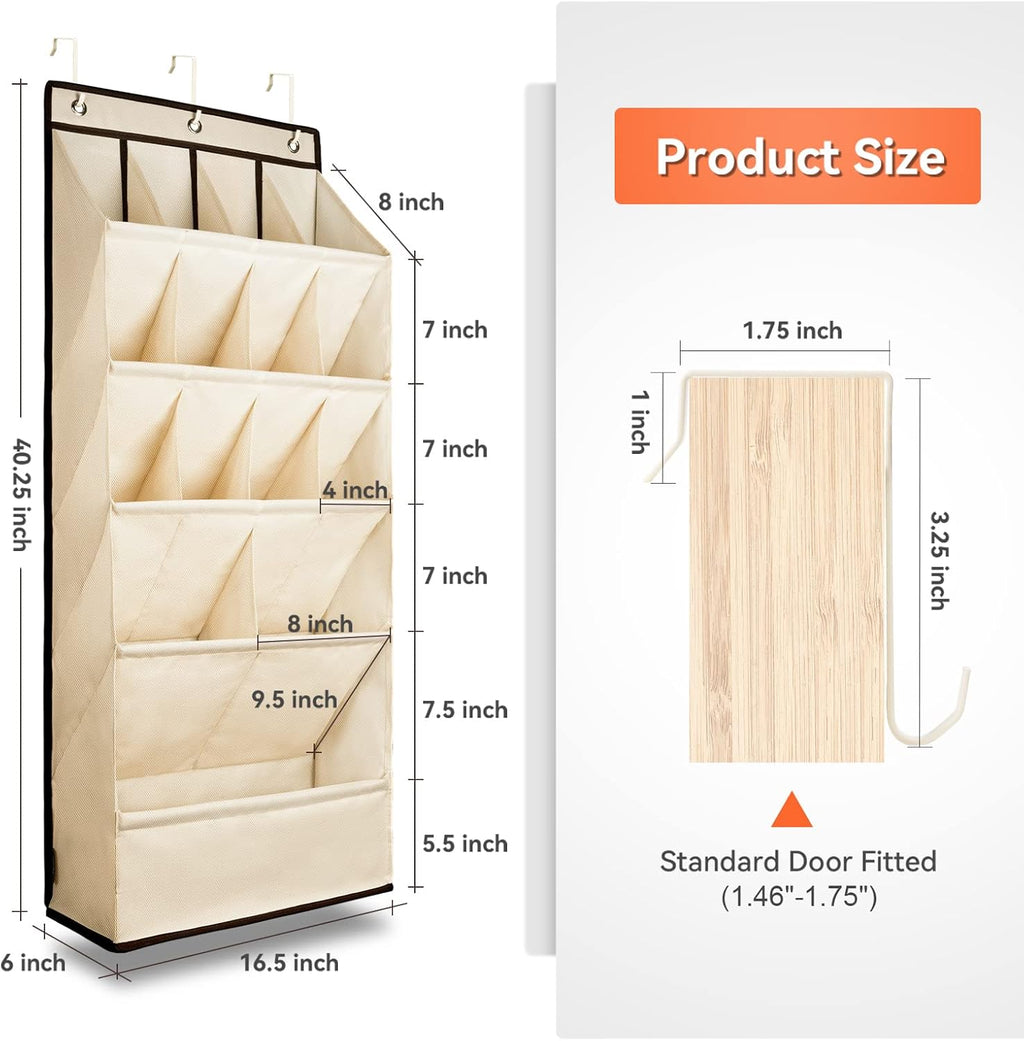 FENTEC 1 Pack Over the Door Shoe Organizers, Hanging Shoe Organizer with Large Deep Pocket Shoe Holder for Closet Shoes Rack for Wall, Over Door Shoe Storage Hold up to 18 Pairs Shoes, Beige