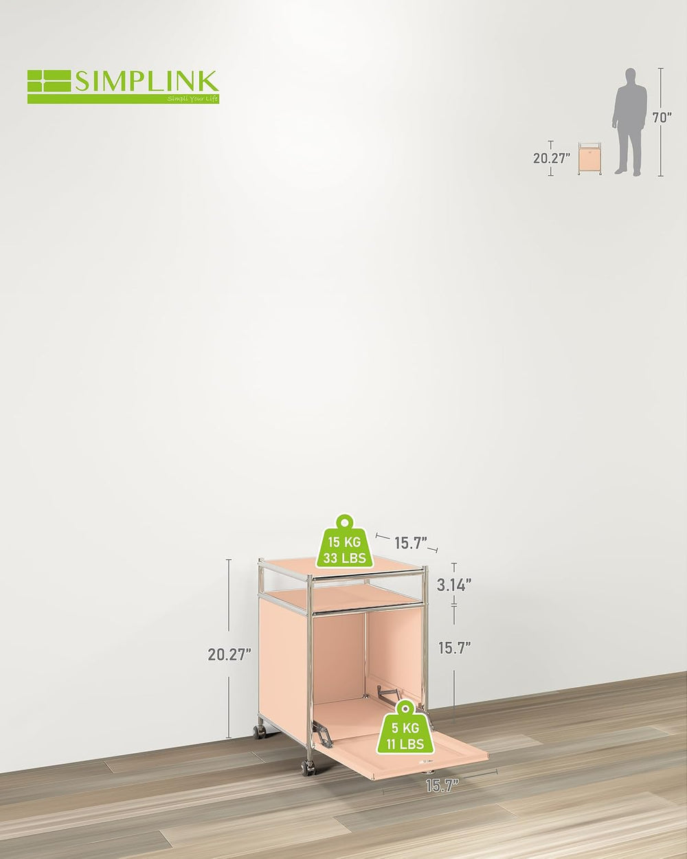 Matte Storage Cart with Flap Door, Large Capacity Storage Cart with Detachabl...