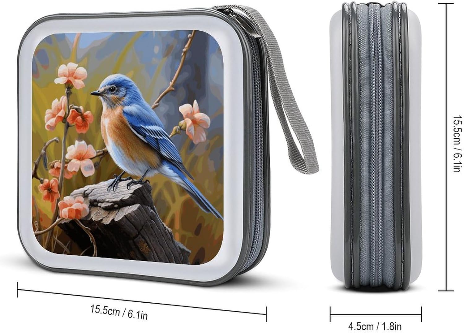 Eastern Bluebird DVD Case, 40 Capacity CD Case Holder with Zippers, Portable CD Holder Hard Plastic Disc Cases Personalized DVD Wallet Organizer for Car Home Travel