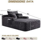 65" Chaise Lounge Chair Indoor,Oversized Boneless Lounge Chair with Side Pockets Cup Holders,Corduroy Cloud Reading Chair for Living Room Bedroom,Deep Seat Sleeper Couch, No Assembly ,Dark Grey