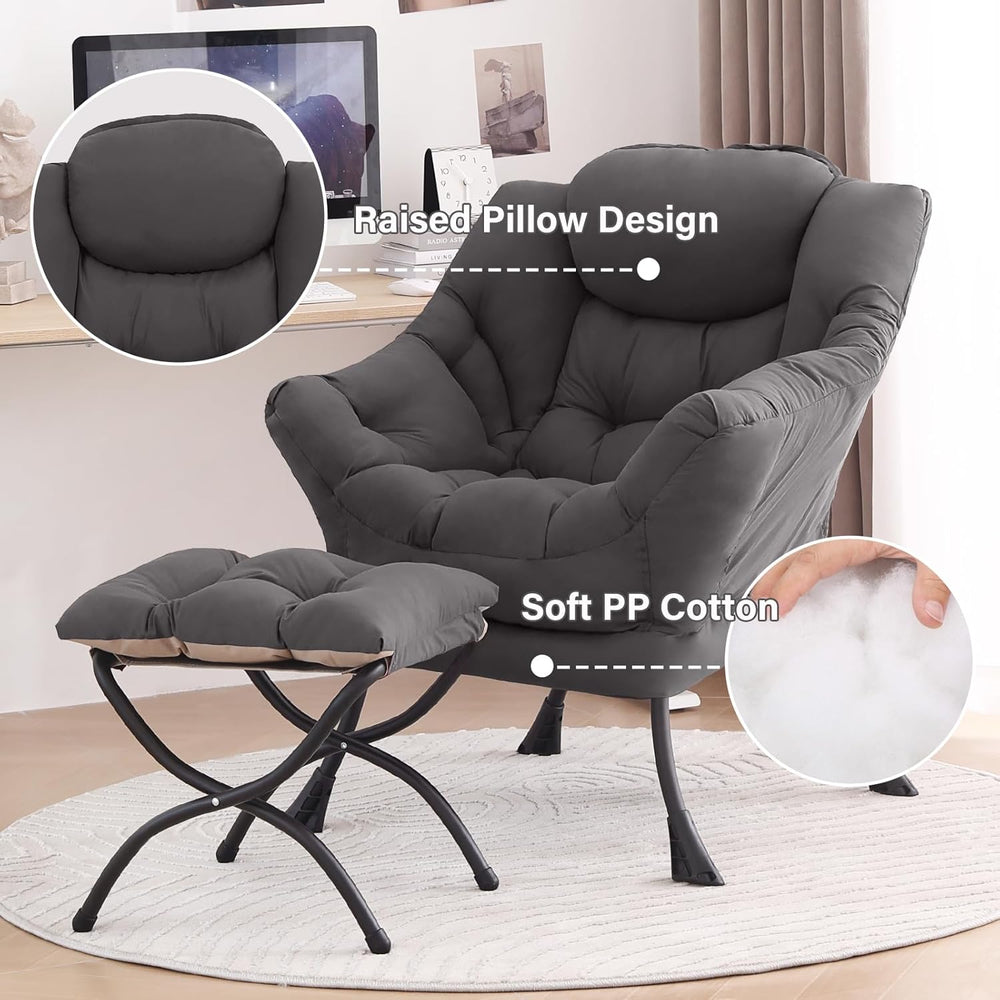 Tiita Lazy Chair with Ottoman, Comfy Reading Accent Chair, Dark Grey | Foldab...