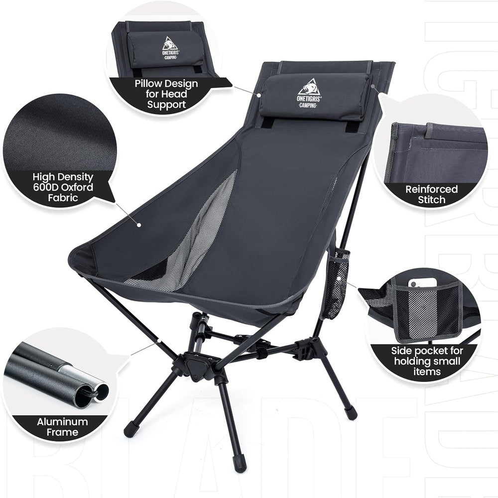ONETIGRIS Tigerblade High Back Camping Chair with Pillow Design, Comfortable ...