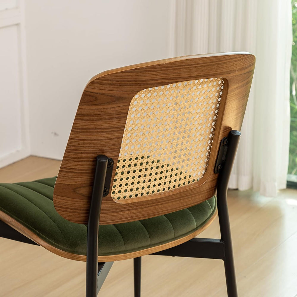 Rattan Dining Room Chairs Set of 2, Mid Century Modern Kitchen Chairs,Green V...