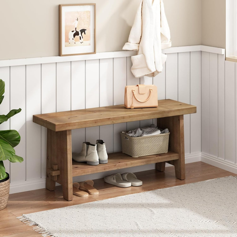 HOKYHOKY Solid Wood Entryway Bench - 39.4" Farmhouse Long Storage Bench,...