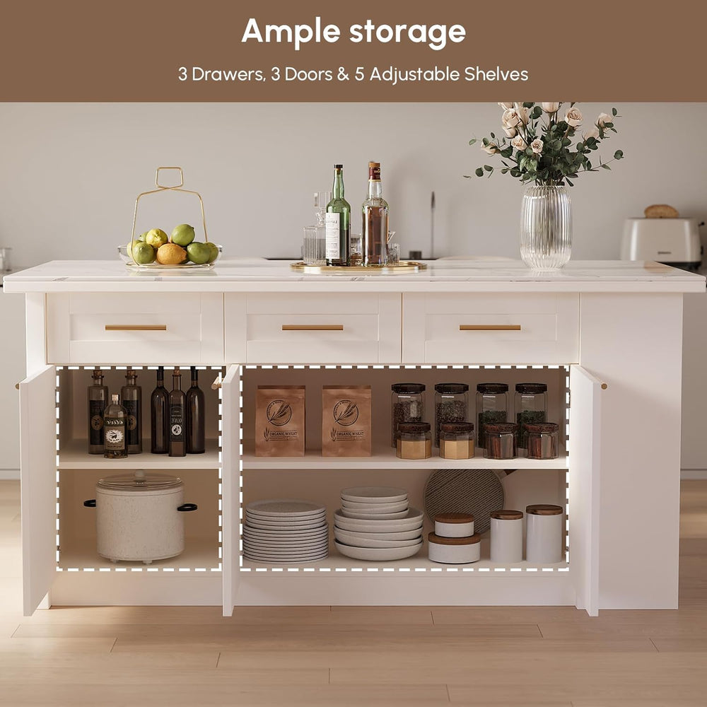 homary 72" White Kitchen Island with Storage Large Kitchen Cabinet with ...