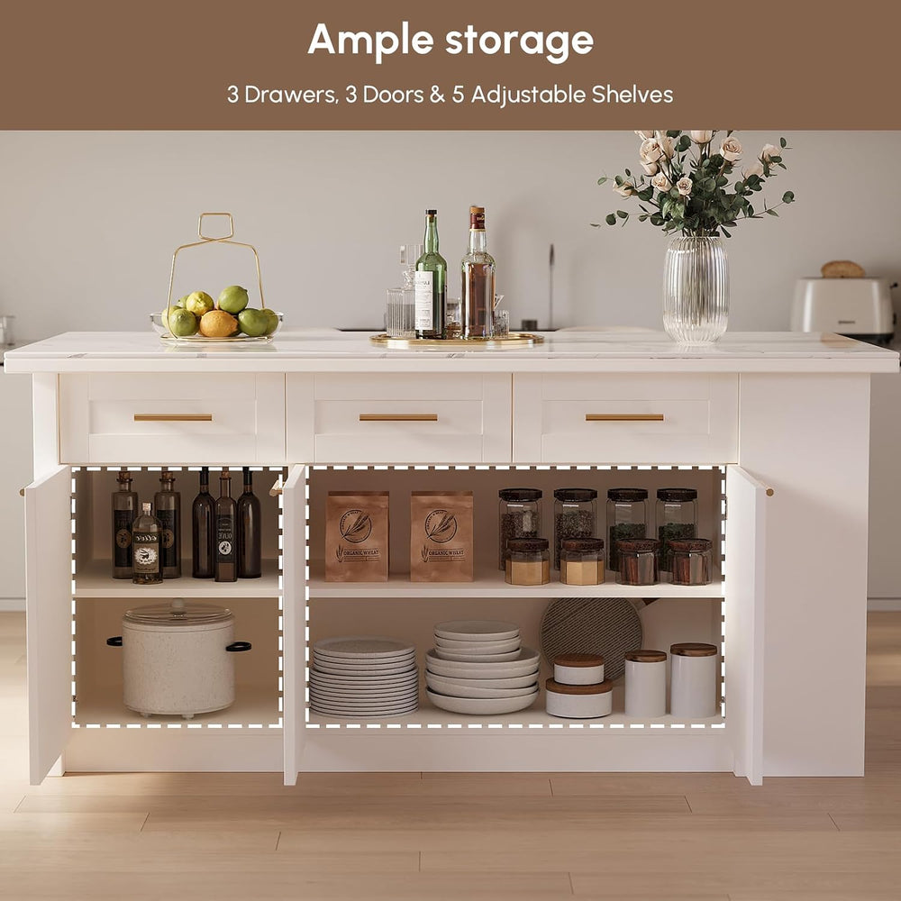 homary Kitchen Island with Bar Stools Set,71" White Kitchen Island with ...