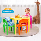 ZENY Kids Plastic Table and 4 Chairs Set, Multicolor Play Room Furniture for Reading, Train, Art, Crafts, Play