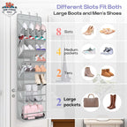 MISSLO Clear Over the Door Shoe Organizer Large Deep Pockets Hanging Shoe Rack for Closet Fit 20 Pairs Shoe Holder for Sneakers Boots Storage，Grey