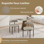Faux Leather Dining Chairs Set of 2, Upholstered Kitchen and Dining Room Chairs, Mid-Century Modern Dining Chairs with Round Back and Black Metal Legs, Vegan Leather, Beige Grey