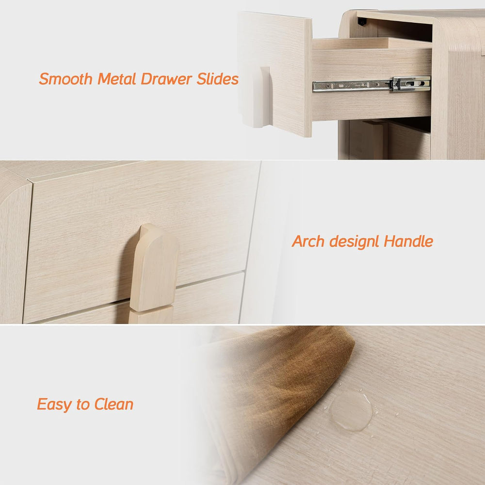 WAMPAT 23.7" Tall Beige Nightstand with Charging Station, Modern Mid Cen...