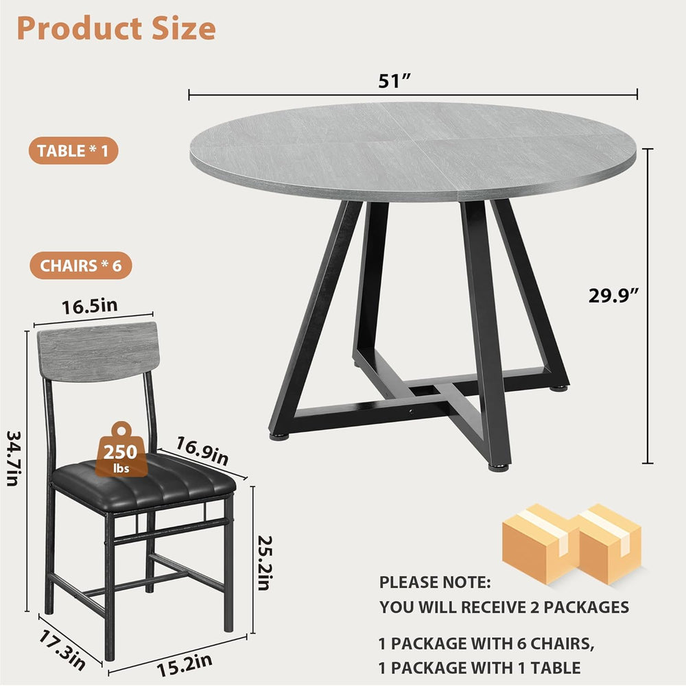 Round Dining Table Set for 6, Kitchen Table and Chairs for 6, Circle Table Ro...