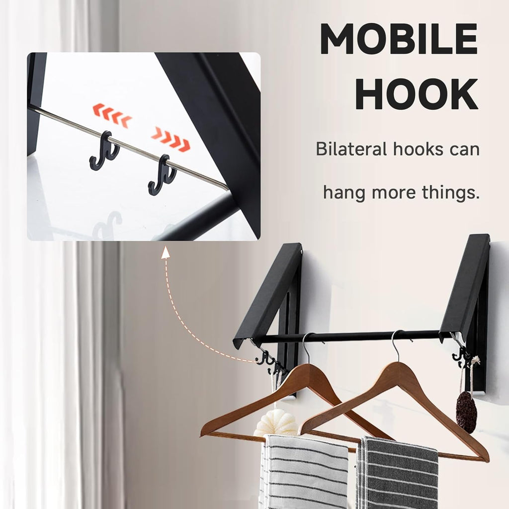 Retractable Clothes Drying Rack with 31 in Rod,Space Saver Wall-Mounted Retractable & Foldable Clothes Hanger for Laundry Room,Bedroom,Closet Storage Organization (2pcs, Black)