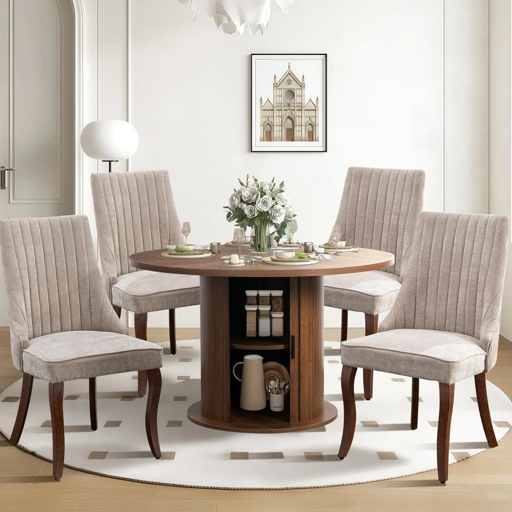 47" Kitchen Round Dining Table and Chairs Set, 5 Piece with Boucle Chair...