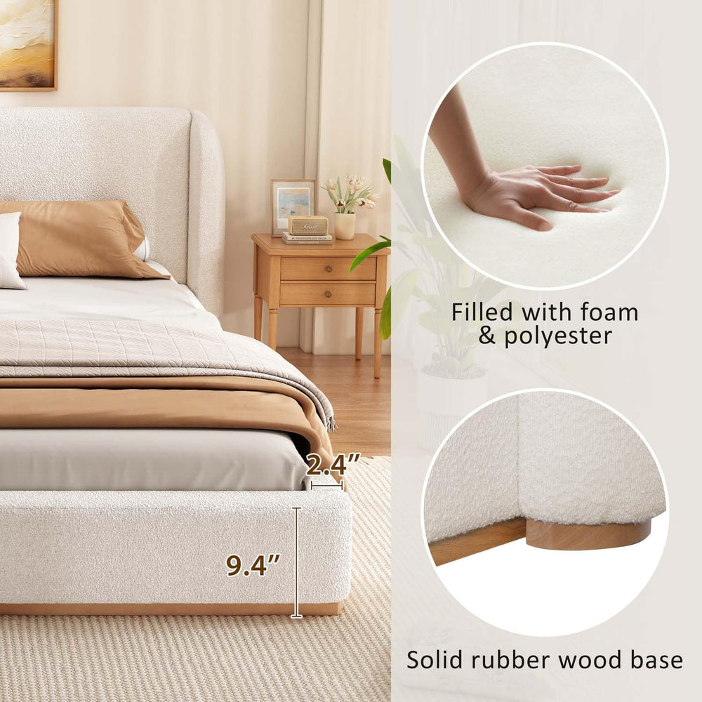 King Size Boucle Bed Frame, Soft Cloud Bed Frame with Upholstered Wingback He...