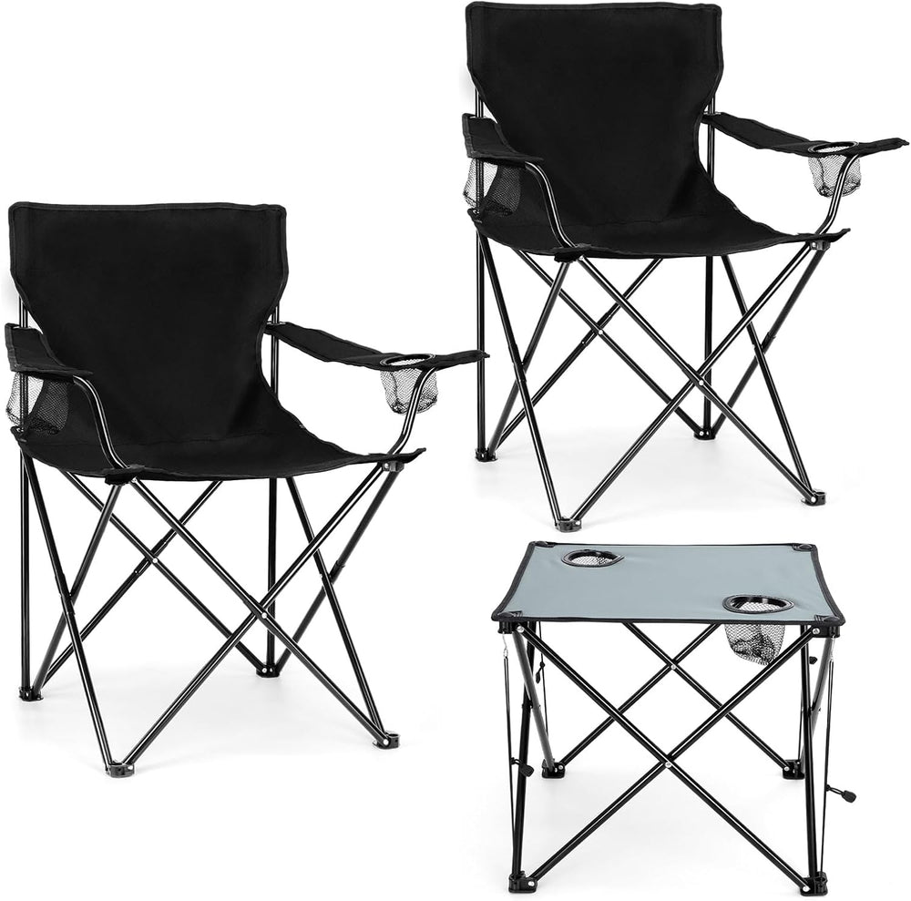 Leonyo 2 Pack Camping Chairs for Adults, Lawn Chairs with Table, Heavy Duty F...