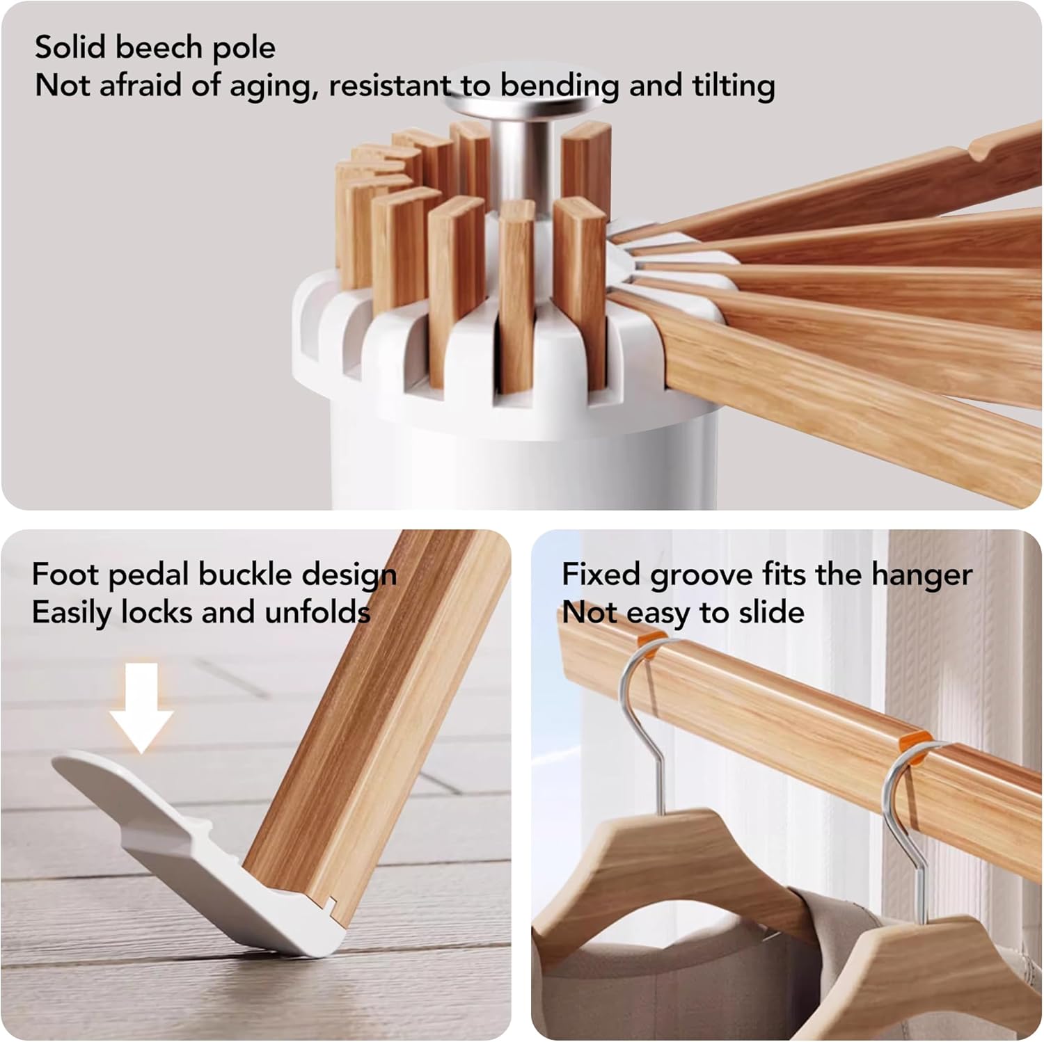 LIENAHU Clothes Drying Rack Tripod,Drying Rack Clothing,Laundry Drying Rack,Floor Standing,16 Wooden Poles,Collapsible Drying Racks for Laundry,Retractable,Foldable,Folding