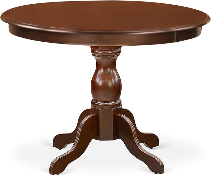 East West Furniture HBDU3-MAH-C 3 Piece Dining Set Contains a Round Dining Room Table with Pedestal and 2 Linen Fabric Upholstered Kitchen Chairs, 42x42 Inch, Mahogany