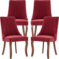 Burgundy Mid Century Dining Chairs Set of 4, Modern Kitchen & Dining Room Chairs Set of 4, Linen Upholstered Kitchen Chairs, Sillas de Comedor, Wood Legs (Wine Red, 4 Pcs)