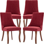 Burgundy Mid Century Dining Chairs Set of 4, Modern Kitchen & Dining Room Chairs Set of 4, Linen Upholstered Kitchen Chairs, Sillas de Comedor, Wood Legs (Wine Red, 4 Pcs)