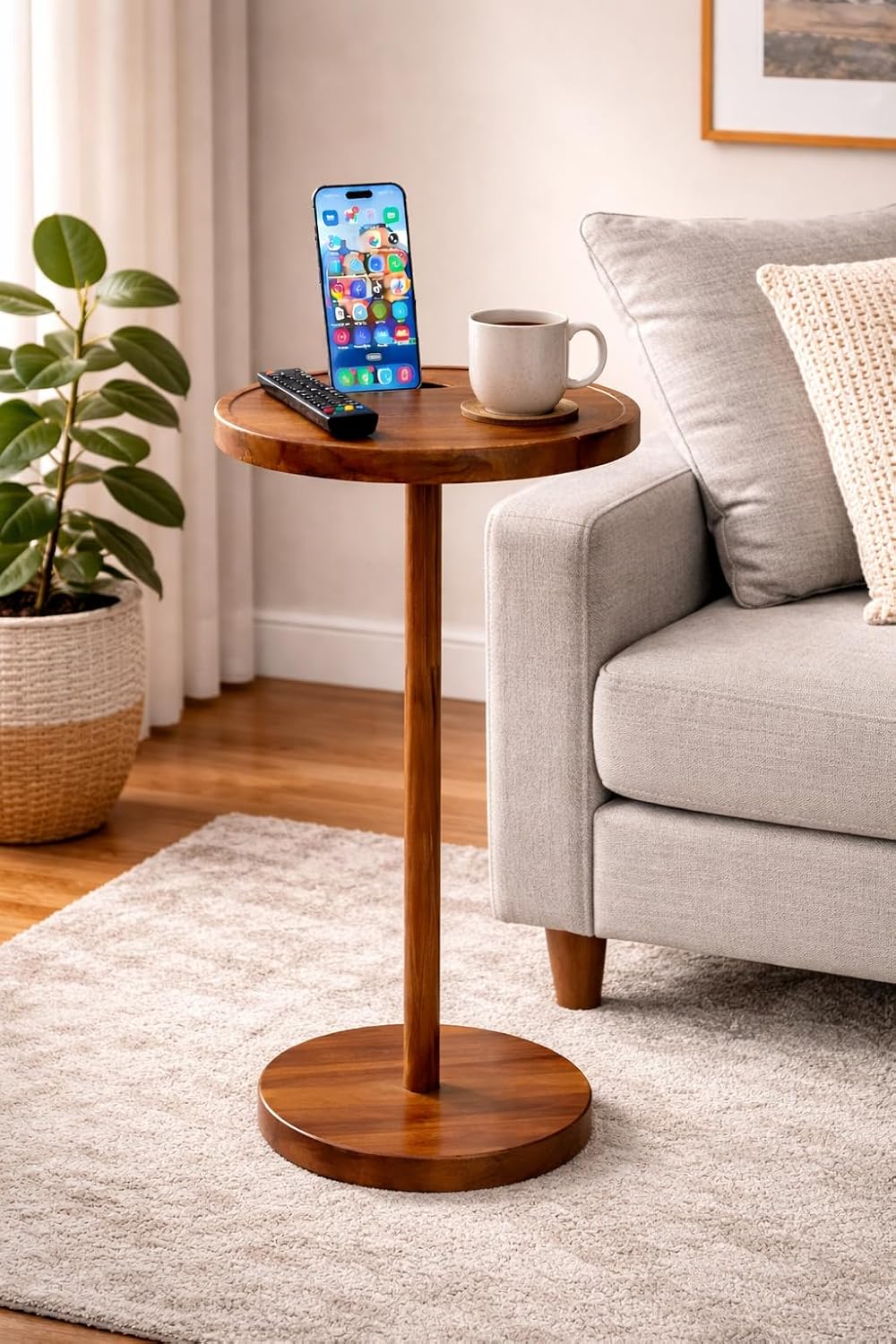 Drink Table for Small Spaces, 24” Tall Pedestal Side Table with Stable Base, ...