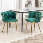 Velvet Dining Chairs Set of 2, Modern Upholstered Dining Chairs with Gold Metal Legs for Dining Room, Vanity, Kitchen, Living Room(Green)
