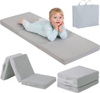 Tiita Foldable Floor Mattress for Kids -Daycare Sleeping Plush Futon or Floor Mat with Storage Bag, Toddler Floor Nap Mat, Portable Toddler Travel Mattress for Camping & Guest Use, Playroom, Grey
