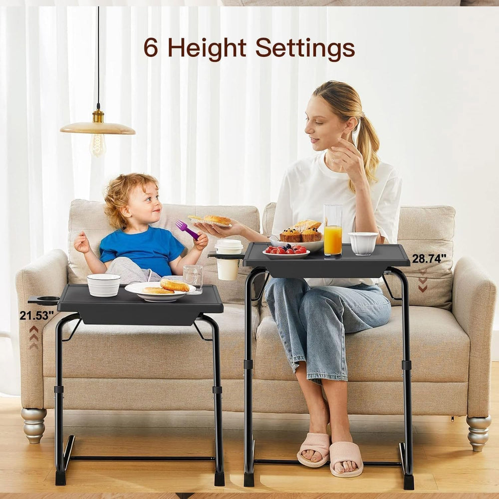 HUANUO TV Trays Set of 2, TV Tray with 6 Height & 3 Tilt Adjustments, Bla...