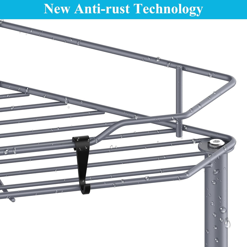 5 Tier Floor Standing Corner Shower Caddy Organizer Shelf with Hooks, Bathroom Shelves Stand Rack, Dark Gray