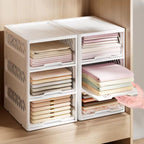 5 Pack Stackable Drawer Storage Baskets – Foldable Closet Organizer with Slide-Out Drawer Feature for Clothes, Kitchen, Bathroom & Laundry Room – Space-Saving Storage Bins, White